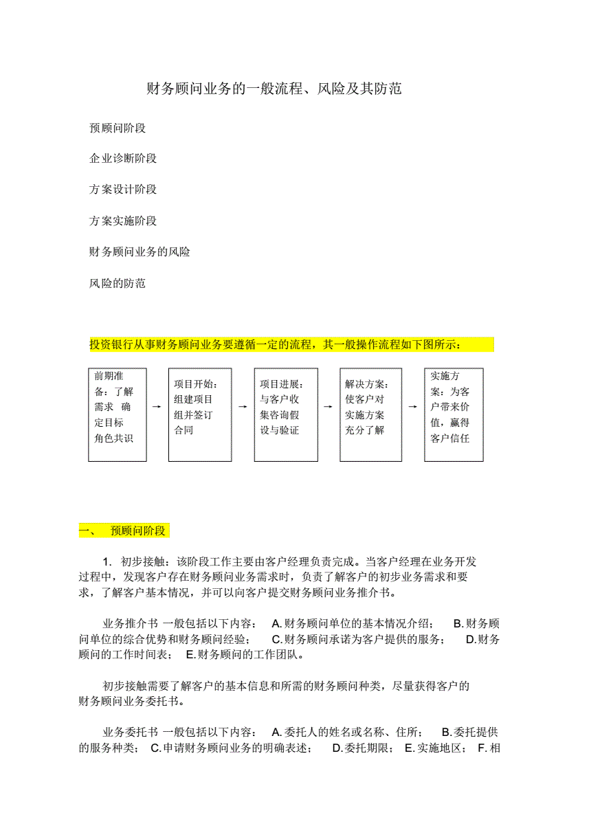 常年財務(wù)顧問業(yè)務(wù)流程包括下列